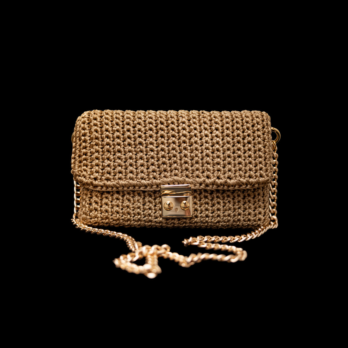 Clutch Crochet Caviar Dourada